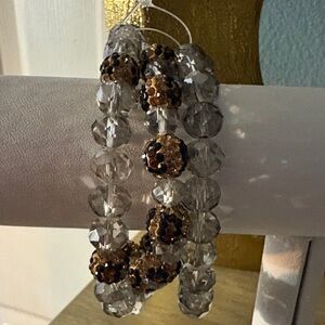 Crystal and Gold Accent Stretch Bracelet - Clear and Gold